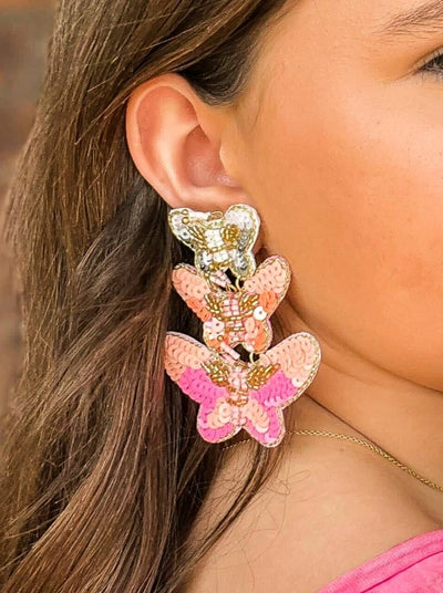 Triple Butterfly Beaded Drops-190 - ACCESSORIES - JEWELRY-LEATHER & LACE-[option4]-[option5]-[option6]-Leather & Lace Boutique Shop