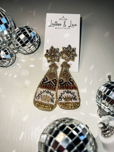 Champagne Beaded Earrings-190 - ACCESSORIES - JEWELRY-LEATHER & LACE-[option4]-[option5]-[option6]-Leather & Lace Boutique Shop