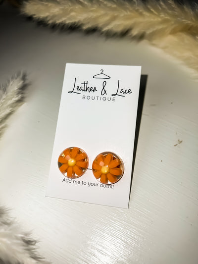 Encapsulated Daisy Studs-190 - ACCESSORIES - JEWELRY-LEATHER & LACE-[option4]-[option5]-[option6]-Leather & Lace Boutique Shop