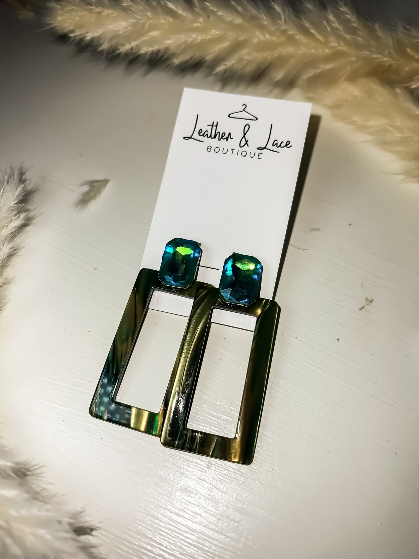 Bejeweled Rectangle Hoops-190 - ACCESSORIES - JEWELRY-LEATHER & LACE-Teal-[option4]-[option5]-[option6]-Leather & Lace Boutique Shop