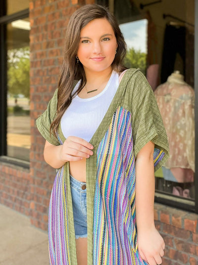 Olive Boho Kimono-140 - TOPS - LAYERS/OUTERWEAR-POL-[option4]-[option5]-[option6]-Leather & Lace Boutique Shop