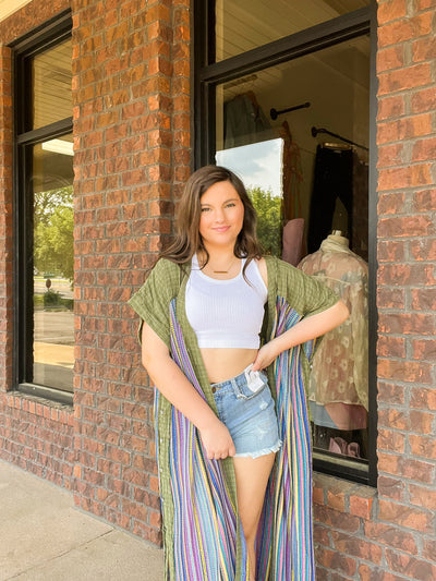 Olive Boho Kimono-140 - TOPS - LAYERS/OUTERWEAR-POL-[option4]-[option5]-[option6]-Leather & Lace Boutique Shop