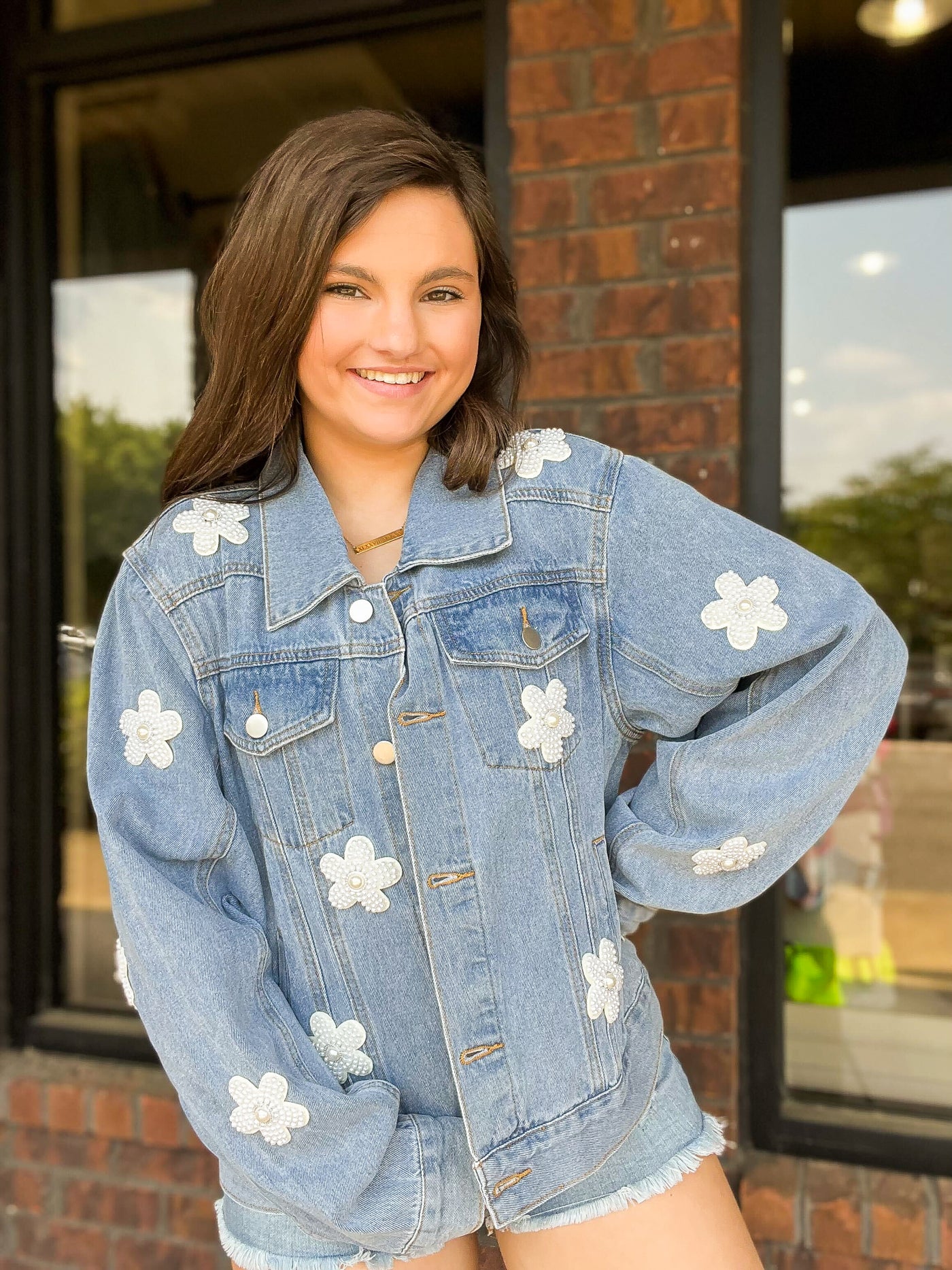 Daisies & Pearls Denim Jacket-140 - TOPS - LAYERS/OUTERWEAR-POL-[option4]-[option5]-[option6]-Leather & Lace Boutique Shop