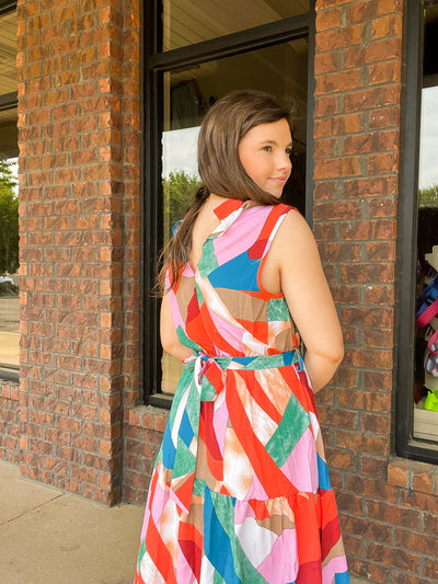 Erin High Neck Watercolor Midi Dress-170 - DRESSES / ROMPERS / SETS-LEATHER & LACE-[option4]-[option5]-[option6]-Leather & Lace Boutique Shop