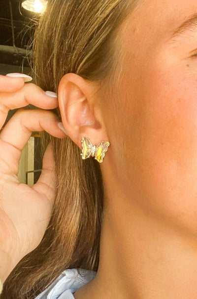 Crystal Iridescent Butterfly Studs-190 - ACCESSORIES - JEWELRY-LEATHER & LACE-[option4]-[option5]-[option6]-Leather & Lace Boutique Shop