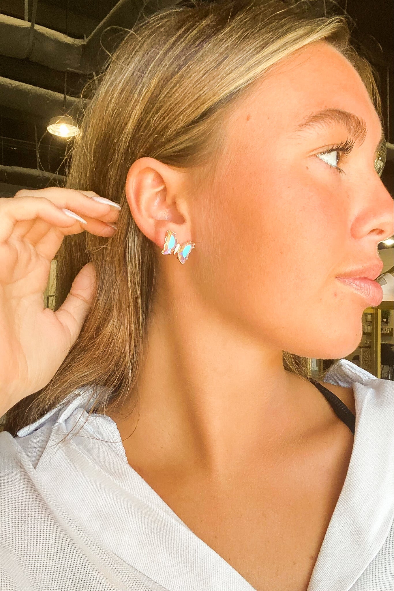Crystal Iridescent Butterfly Studs-190 - ACCESSORIES - JEWELRY-LEATHER & LACE-[option4]-[option5]-[option6]-Leather & Lace Boutique Shop