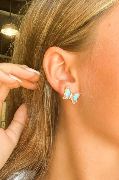 Crystal Iridescent Butterfly Studs-190 - ACCESSORIES - JEWELRY-LEATHER & LACE-[option4]-[option5]-[option6]-Leather & Lace Boutique Shop