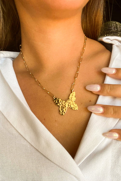 Textured Gold Butterfly Chain-190 - ACCESSORIES - JEWELRY-LEATHER & LACE-[option4]-[option5]-[option6]-Leather & Lace Boutique Shop