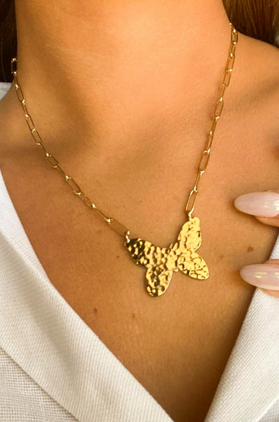 Textured Gold Butterfly Chain-190 - ACCESSORIES - JEWELRY-LEATHER & LACE-[option4]-[option5]-[option6]-Leather & Lace Boutique Shop