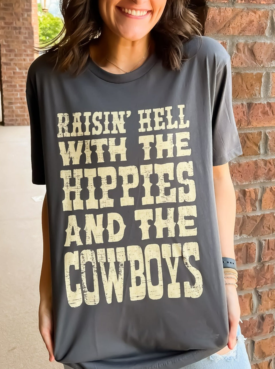 Hippies & Cowboys Graphic Tee-120 - TOPS - GRAPHIC TEES-LOTUS FASHION COLLECTION-[option4]-[option5]-[option6]-Leather & Lace Boutique Shop