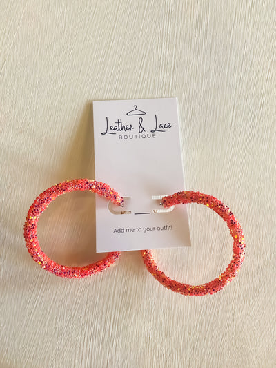 Summer Brights Glitter Hoops-190 - ACCESSORIES - JEWELRY-LEATHER & LACE-Orange-[option4]-[option5]-[option6]-Leather & Lace Boutique Shop