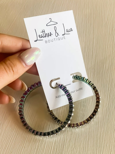 Rainbow Studded Hoops-190 - ACCESSORIES - JEWELRY-LEATHER & LACE-[option4]-[option5]-[option6]-Leather & Lace Boutique Shop