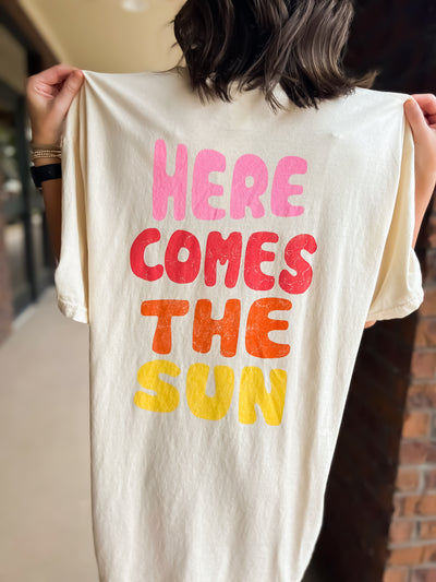 Here Comes The Sun Oversized Graphic Tee-120 - TOPS - GRAPHIC TEES-ILLUSTRATED SOCIETY-S-Ivory-[option4]-[option5]-[option6]-Leather & Lace Boutique Shop