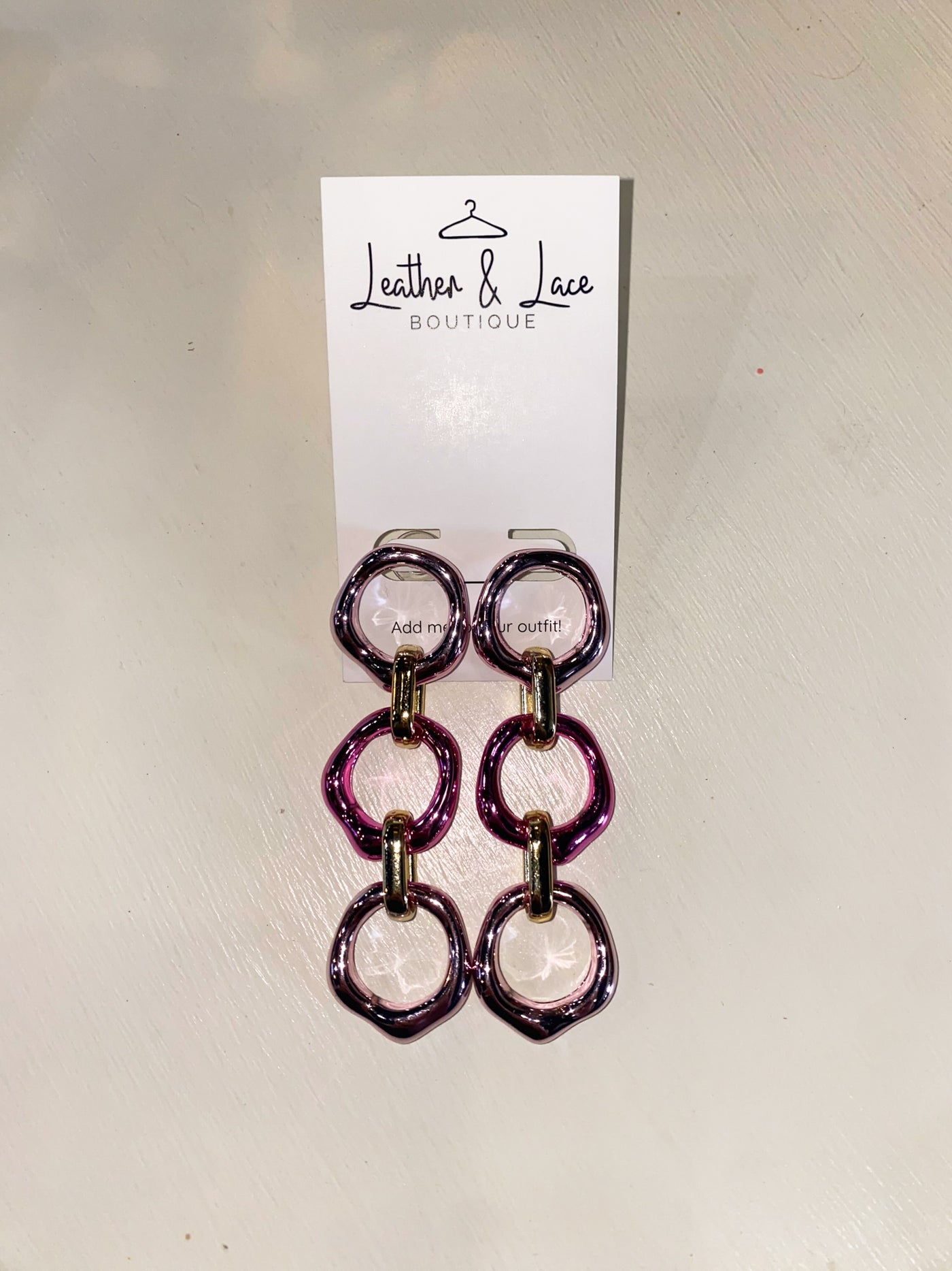 Pink Metallic Chain Drops-190 - ACCESSORIES - JEWELRY-LEATHER & LACE-[option4]-[option5]-[option6]-Leather & Lace Boutique Shop