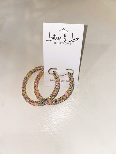 Summer Brights Glitter Hoops-190 - ACCESSORIES - JEWELRY-LEATHER & LACE-[option4]-[option5]-[option6]-Leather & Lace Boutique Shop