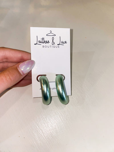 Textured Brushed Mini Hoops-190 - ACCESSORIES - JEWELRY-LEATHER & LACE-Green-[option4]-[option5]-[option6]-Leather & Lace Boutique Shop