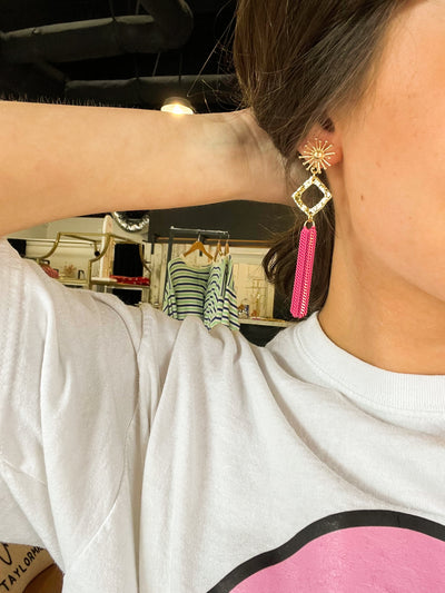 Sally Chain Drops- Fuschia-190 - ACCESSORIES - JEWELRY-TAYLOR SHAYE-[option4]-[option5]-[option6]-Leather & Lace Boutique Shop