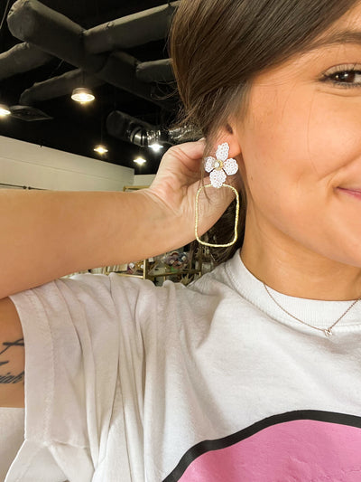 Rectangle Sequin Flower Hoops- White-190 - ACCESSORIES - JEWELRY-TAYLOR SHAYE-[option4]-[option5]-[option6]-Leather & Lace Boutique Shop
