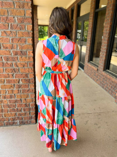 Erin High Neck Watercolor Midi Dress-170 - DRESSES / ROMPERS / SETS-LEATHER & LACE-[option4]-[option5]-[option6]-Leather & Lace Boutique Shop