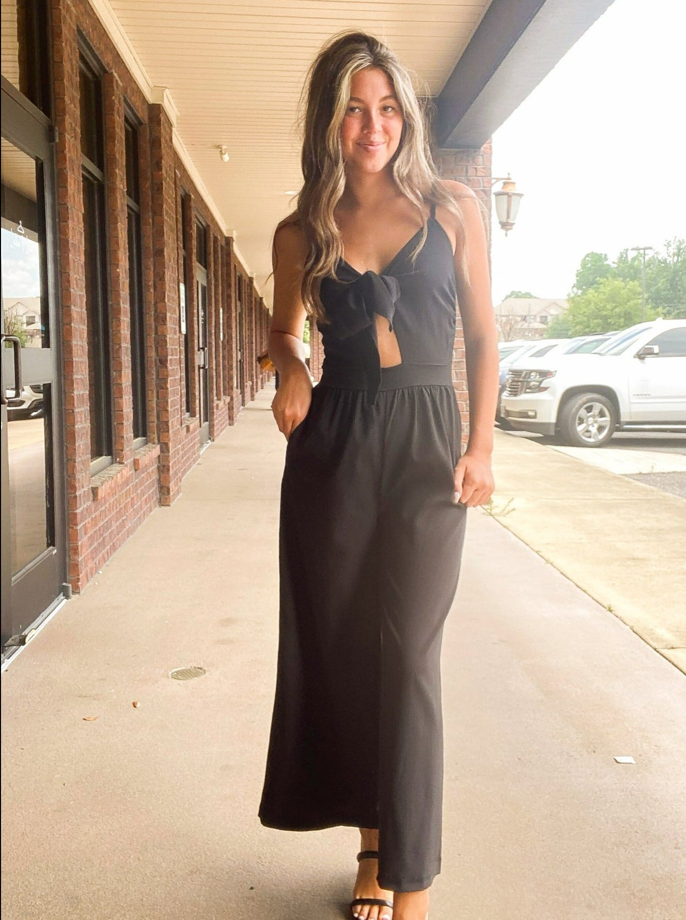 Olivia Tie Front Jumpsuit-170 - DRESSES / ROMPERS / SETS-LEATHER & LACE-[option4]-[option5]-[option6]-Leather & Lace Boutique Shop