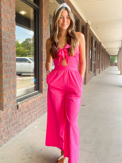 Olivia Tie Front Jumpsuit-170 - DRESSES / ROMPERS / SETS-LEATHER & LACE-[option4]-[option5]-[option6]-Leather & Lace Boutique Shop