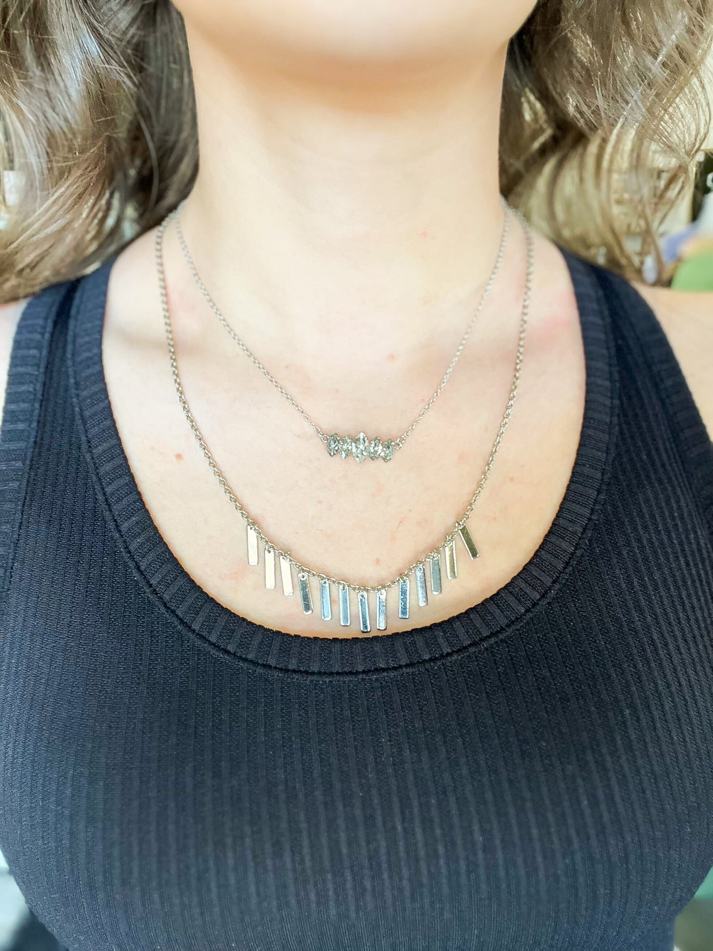 Set In Silver Double Layer Necklace-190 - ACCESSORIES - JEWELRY-LEATHER & LACE-[option4]-[option5]-[option6]-Leather & Lace Boutique Shop