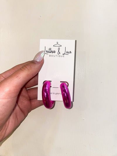 Textured Brushed Mini Hoops-190 - ACCESSORIES - JEWELRY-LEATHER & LACE-Pink-[option4]-[option5]-[option6]-Leather & Lace Boutique Shop