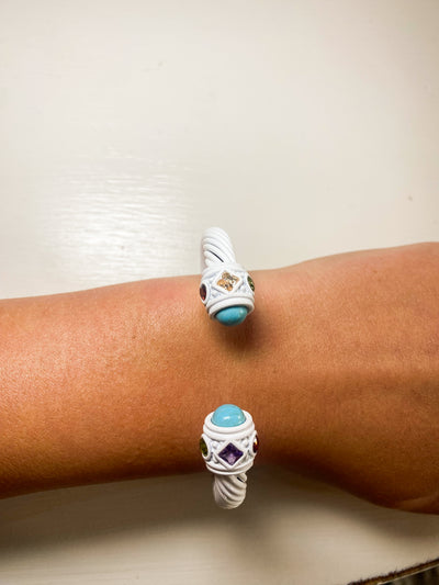 Charm Cable Bracelet-190 - ACCESSORIES - JEWELRY-LEATHER AND LACE-White/Teal-[option4]-[option5]-[option6]-Leather & Lace Boutique Shop