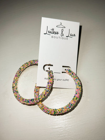 Summer Brights Glitter Hoops-190 - ACCESSORIES - JEWELRY-LEATHER & LACE-Iridescent Multi-[option4]-[option5]-[option6]-Leather & Lace Boutique Shop