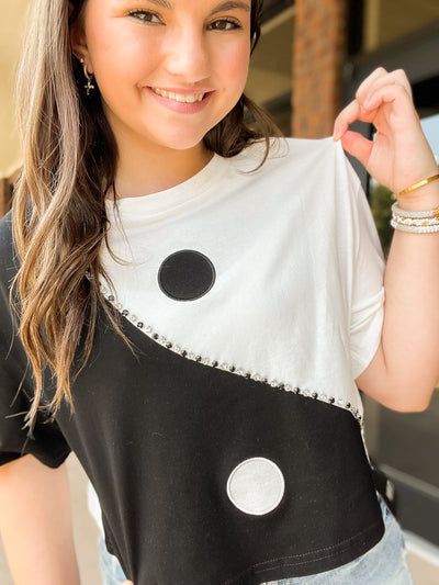 Ying Yang Cropped Tee-100 - TOPS - SHORT SLEEVE/SLEEVELESS-ON TWELFTH-[option4]-[option5]-[option6]-Leather & Lace Boutique Shop