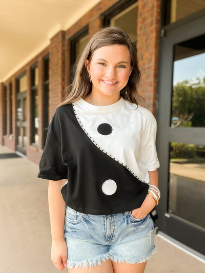 Ying Yang Cropped Tee-100 - TOPS - SHORT SLEEVE/SLEEVELESS-ON TWELFTH-[option4]-[option5]-[option6]-Leather & Lace Boutique Shop