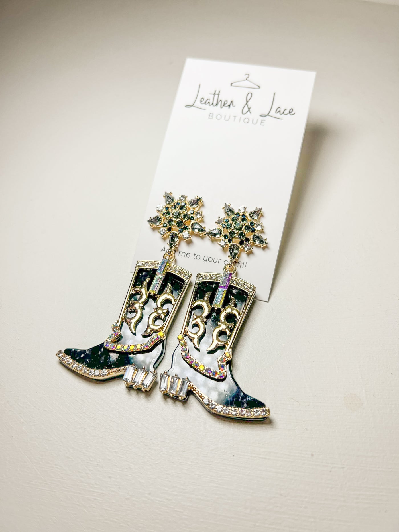 So Extra Cowgirl Boot Earrings- Black-190 - ACCESSORIES - JEWELRY-LEATHER & LACE-[option4]-[option5]-[option6]-Leather & Lace Boutique Shop