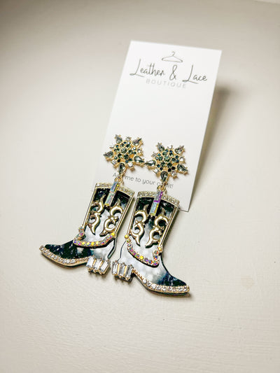 So Extra Cowgirl Boot Earrings- Black-190 - ACCESSORIES - JEWELRY-LEATHER & LACE-[option4]-[option5]-[option6]-Leather & Lace Boutique Shop
