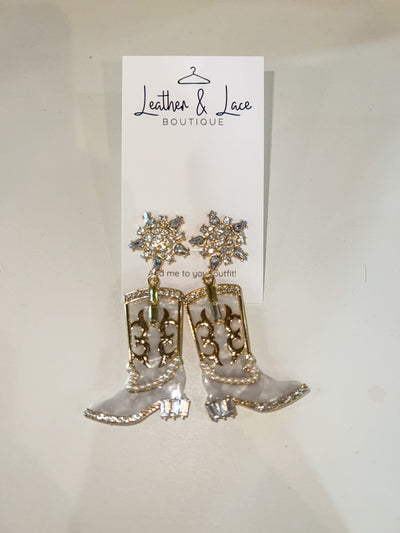 So Extra Cowgirl Boot Earrings - White-190 - ACCESSORIES - JEWELRY-LEATHER & LACE-[option4]-[option5]-[option6]-Leather & Lace Boutique Shop