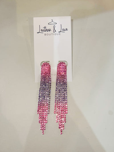 Silver & Pink Rhinestone Drops-190 - ACCESSORIES - JEWELRY-LEATHER & LACE-[option4]-[option5]-[option6]-Leather & Lace Boutique Shop