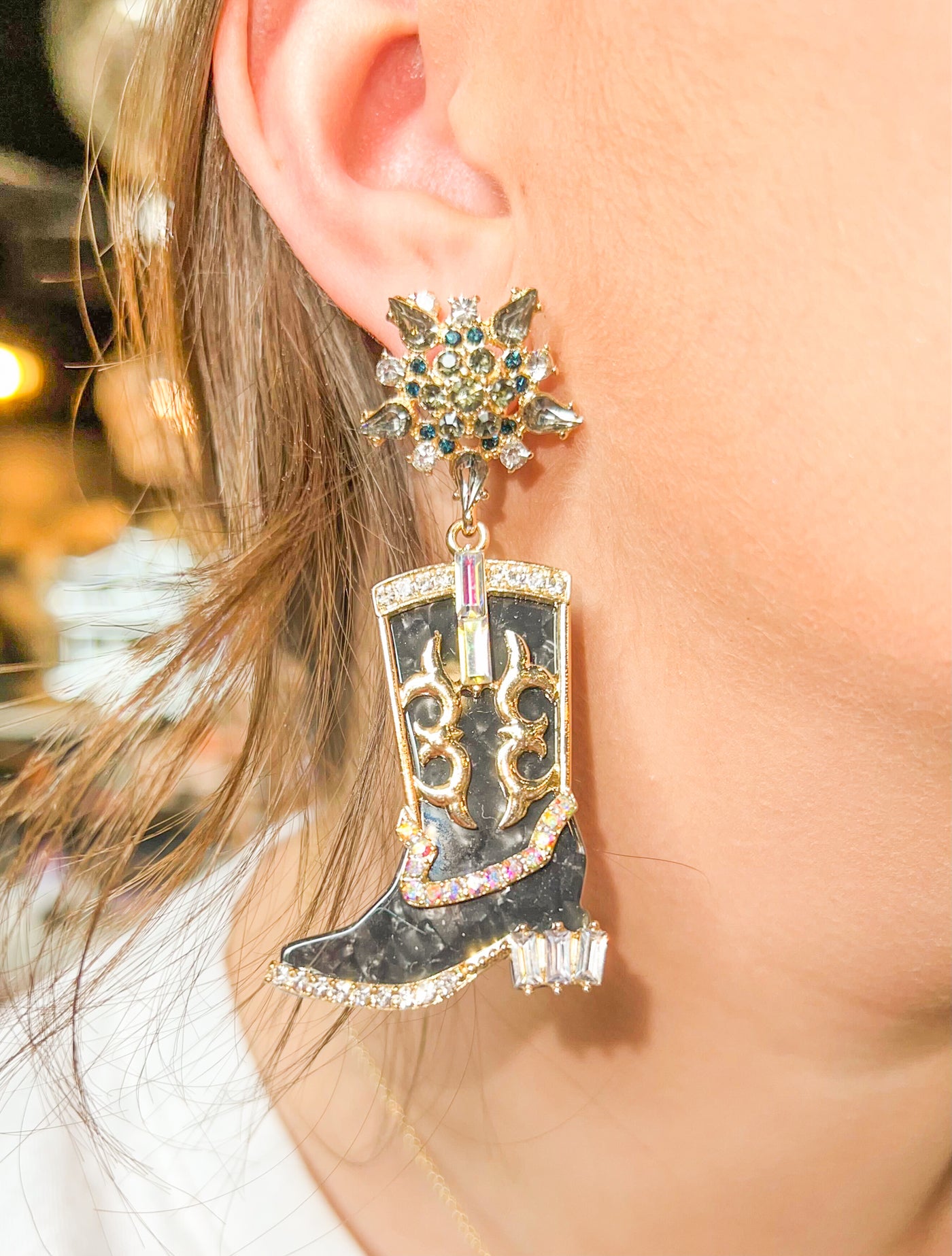 So Extra Cowgirl Boot Earrings- Black-190 - ACCESSORIES - JEWELRY-LEATHER & LACE-[option4]-[option5]-[option6]-Leather & Lace Boutique Shop