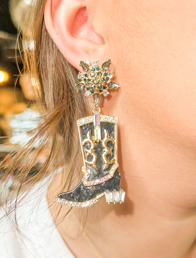 So Extra Cowgirl Boot Earrings- Black-190 - ACCESSORIES - JEWELRY-LEATHER & LACE-[option4]-[option5]-[option6]-Leather & Lace Boutique Shop