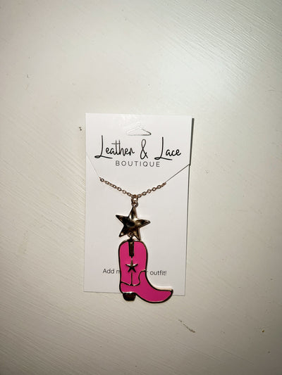 Boot Scootin' Necklace - Pink-190 - ACCESSORIES - JEWELRY-LEATHER & LACE-[option4]-[option5]-[option6]-Leather & Lace Boutique Shop