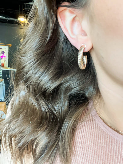 Rose Gold Twist Open Back Hoops-190 - ACCESSORIES - JEWELRY-LEATHER & LACE-[option4]-[option5]-[option6]-Leather & Lace Boutique Shop