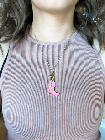 Boot Scootin' Necklace - Pink-190 - ACCESSORIES - JEWELRY-LEATHER & LACE-[option4]-[option5]-[option6]-Leather & Lace Boutique Shop