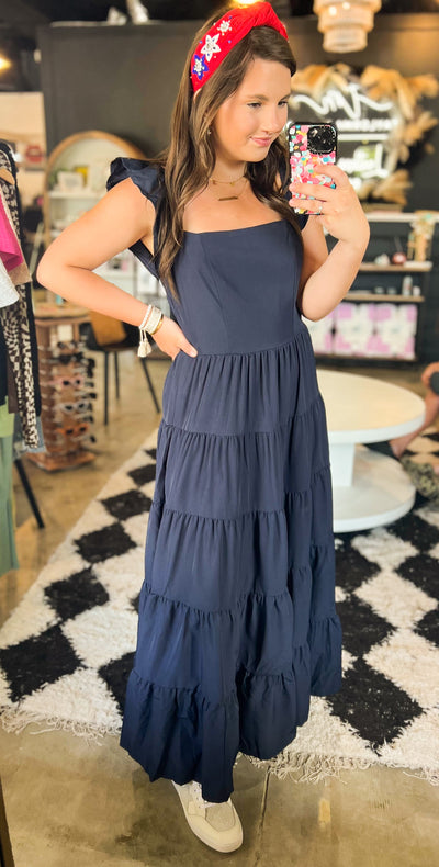 When In Rome Ruffle Midi Dress-170 - DRESSES / ROMPERS / SETS-LEATHER & LACE-[option4]-[option5]-[option6]-Leather & Lace Boutique Shop