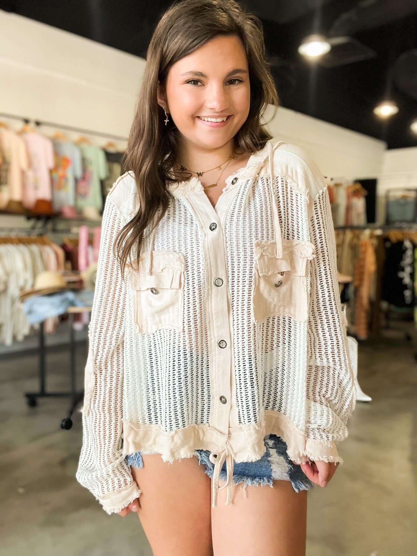 Addison Crochet Mesh Summer Jacket-140 - TOPS - LAYERS/OUTERWEAR-POL-[option4]-[option5]-[option6]-Leather & Lace Boutique Shop