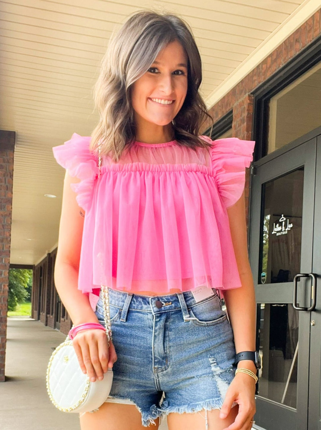Cropped Mesh Babydoll Top-100 - TOPS - SHORT SLEEVE/SLEEVELESS-DAY + MOON-[option4]-[option5]-[option6]-Leather & Lace Boutique Shop