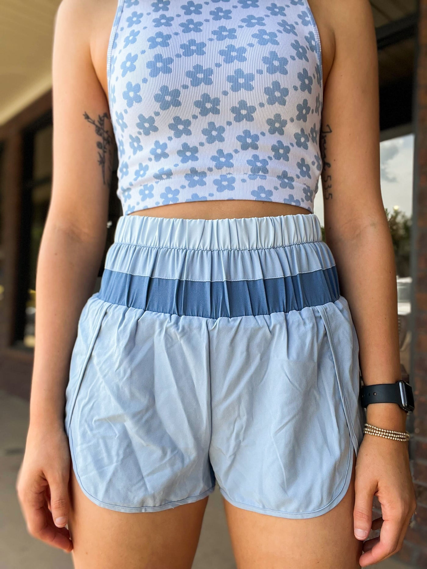 Lindsay Lounge Colorblock Shorts-160 - BOTTOMS - OTHER-VERY J-S-Sky Blue-[option4]-[option5]-[option6]-Leather & Lace Boutique Shop