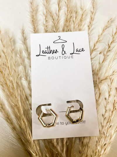 Gold Pentagon Mini Huggies-190 - ACCESSORIES - JEWELRY-LEATHER & LACE-[option4]-[option5]-[option6]-Leather & Lace Boutique Shop