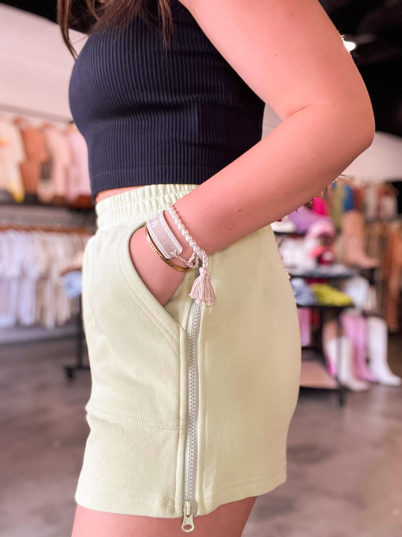 Aubrey Elastic Waist Side Zipper Detailed Shorts-160 - BOTTOMS - OTHER-PAPERMOON-[option4]-[option5]-[option6]-Leather & Lace Boutique Shop