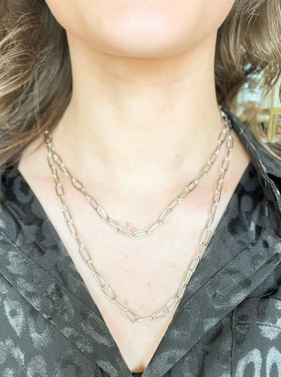 Silver Paperclip Chain-190 - ACCESSORIES - JEWELRY-LEATHER & LACE-[option4]-[option5]-[option6]-Leather & Lace Boutique Shop