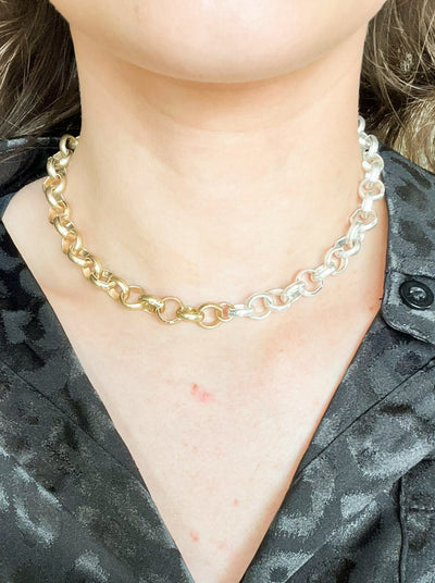Mixed Metal Circle Chain-190 - ACCESSORIES - JEWELRY-LEATHER & LACE-[option4]-[option5]-[option6]-Leather & Lace Boutique Shop