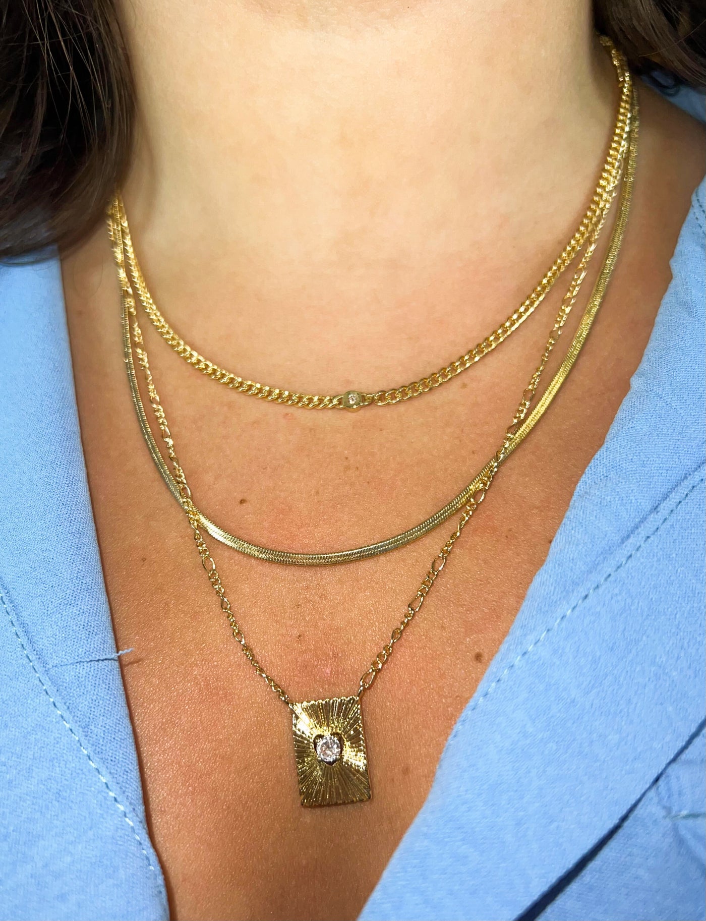 Triple Layered Gold Necklace Set- Rectangle Stone Pendant-190 - ACCESSORIES - JEWELRY-LEATHER & LACE-[option4]-[option5]-[option6]-Leather & Lace Boutique Shop