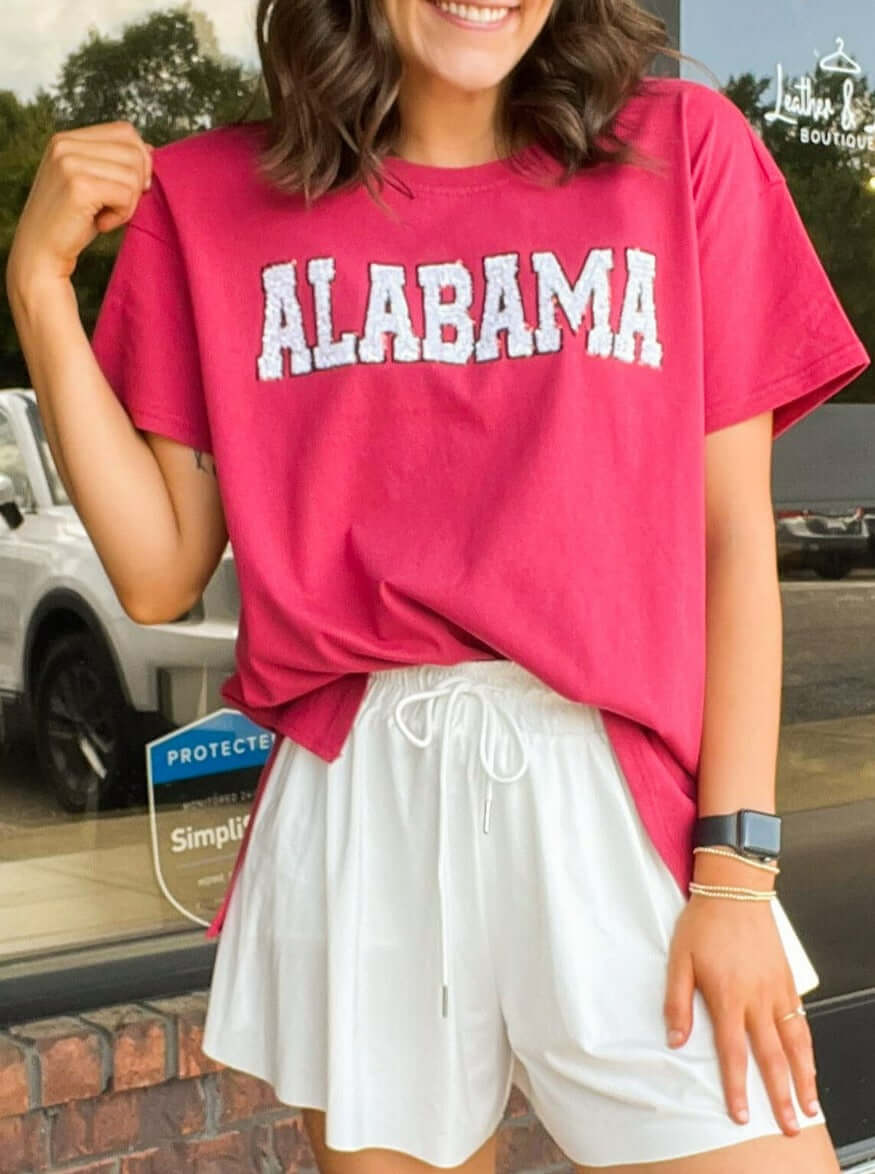 Alabama Block Letter Short Sleeve-100 - TOPS - SHORT SLEEVE/SLEEVELESS-FANTASTIC FAWN-[option4]-[option5]-[option6]-Leather & Lace Boutique Shop